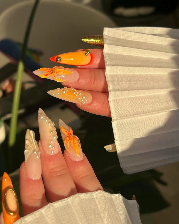 mẫu nail tay nhọn đi biển