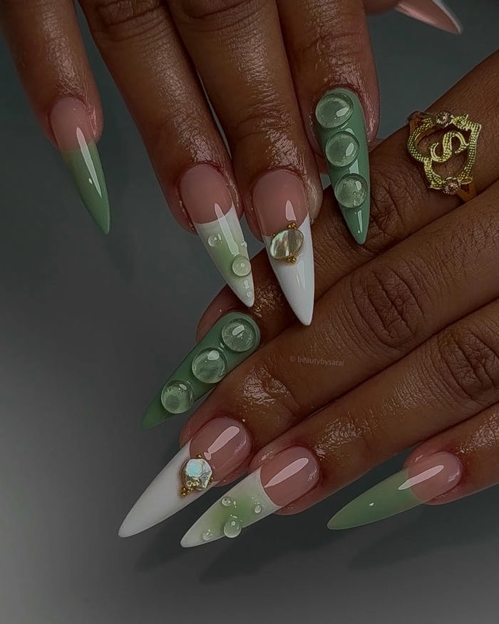 mẫu nail tay nhọn mát mẻ