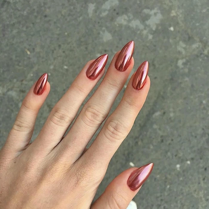 mẫu nail tráng gương trơn màu hồng