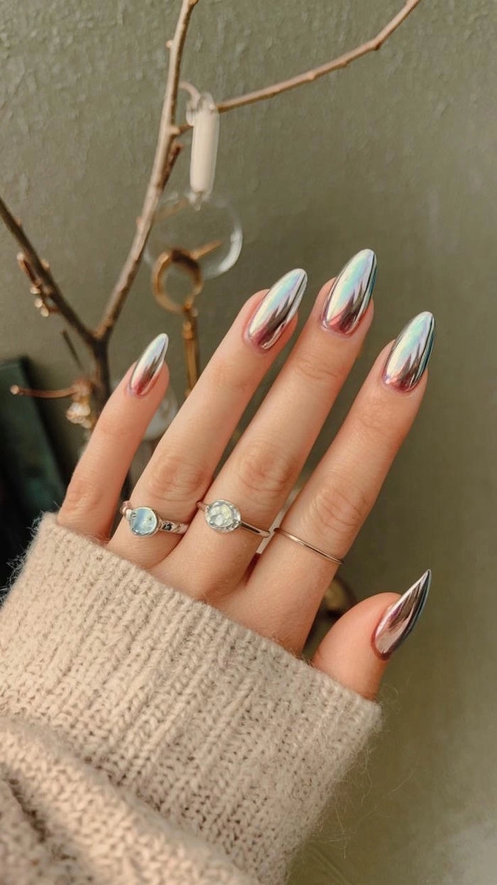 mẫu nail tráng gương trơn móng nhọn