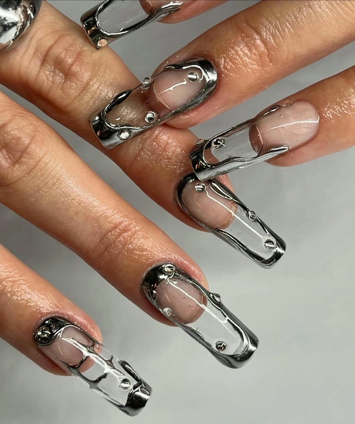 mẫu nail trong suốt móng vuông dài