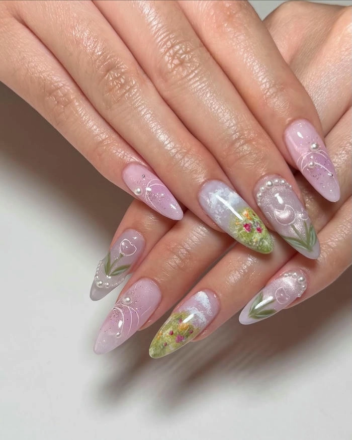 mẫu nail vẽ hoa đơn giản dịu dàng