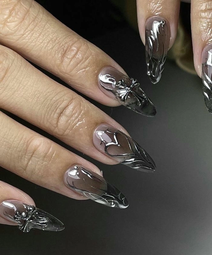 mẫu nail vẽ tráng gương