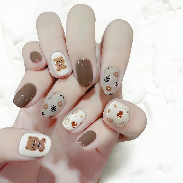 mẫu sơn móng tay màu nâu cafe cute