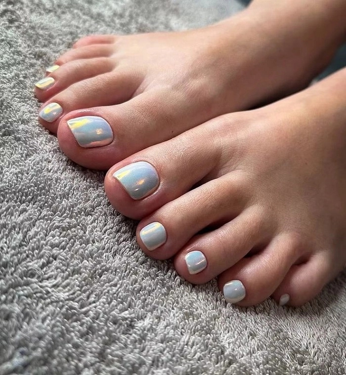 nail chân màu xanh trơn đơn giản