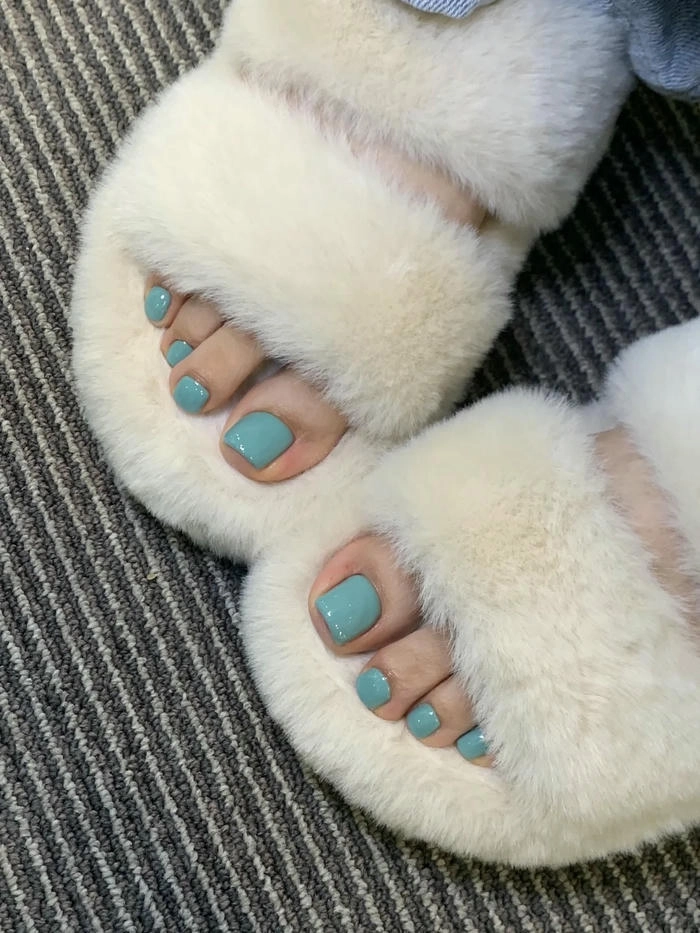nail chân màu xanh trơn