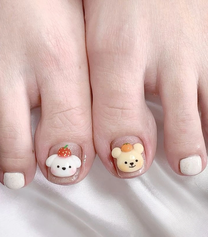 nail chân vẽ gấu nhẹ nhàng