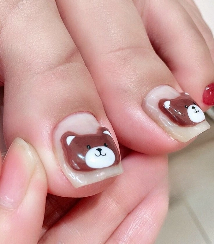 nail chân vẽ gấu siêu đẹp