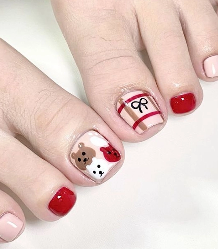 nail chân vẽ gấu tuyệt đẹp