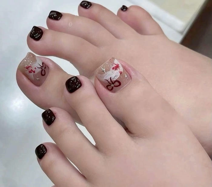 nail chân vẽ nơ đẹp nhẹ nhàng