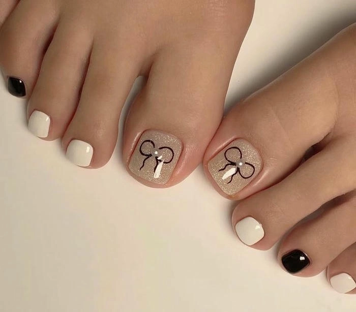 nail chân vẽ nơ đơn giản nhẹ nhàng