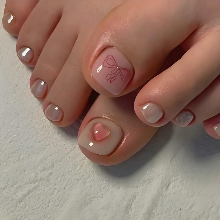 nail chân vẽ nơ nữ tính
