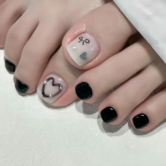 nail chân vẽ nơ siêu đẹp