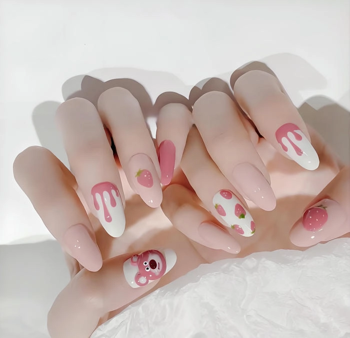 nail hồng gấu dâu