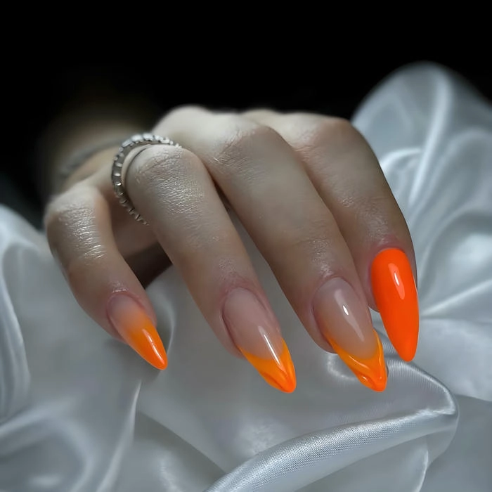 nail màu cam móng nhọn