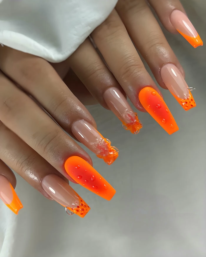 nail màu cam móng vuông