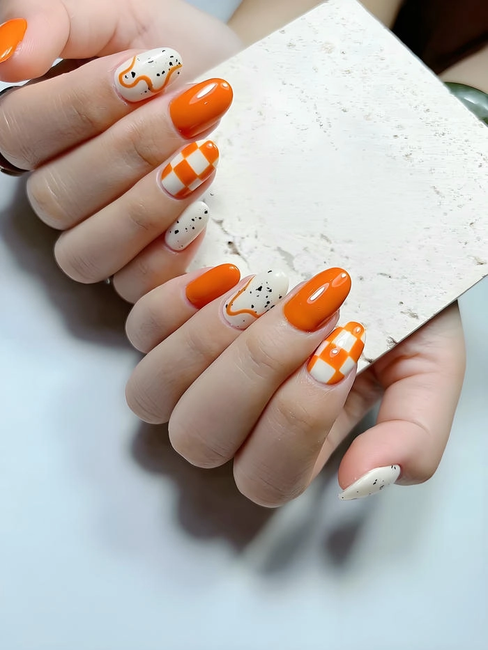 nail màu cam vẽ hình siêu đẹp