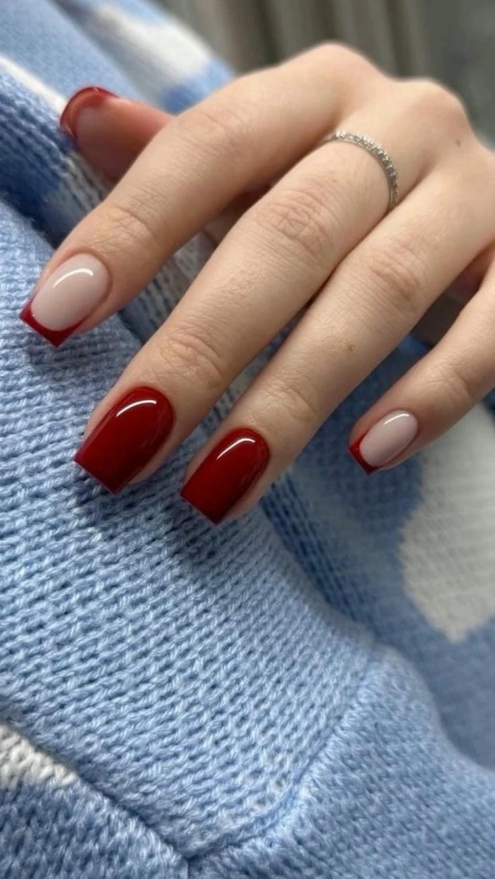 nail màu đỏ cherry form vuông