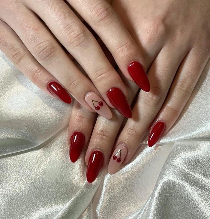 nail màu đỏ cherry sang chảnh