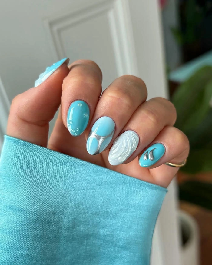 nail màu xanh ngọc mát mẻ cho mùa hè