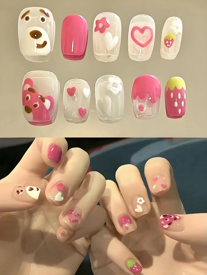 nail tay hình gấu dâu cute