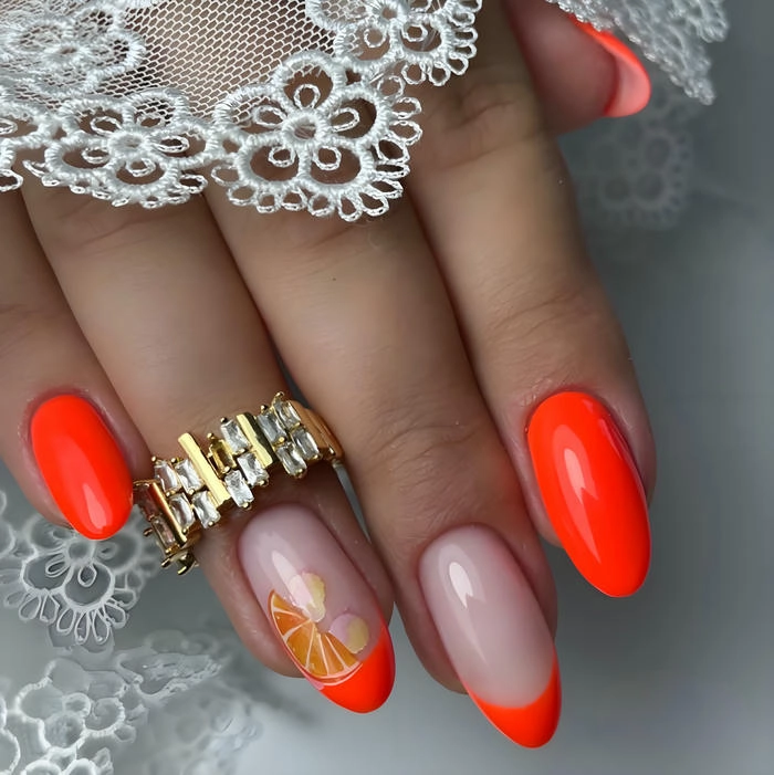 nail tay màu cam đơn giản
