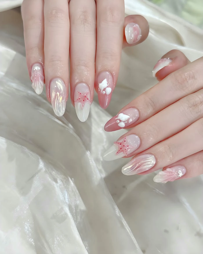 nail tay xinh màu hồng