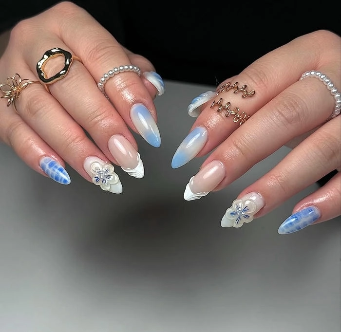 nail tay xinh màu xanh