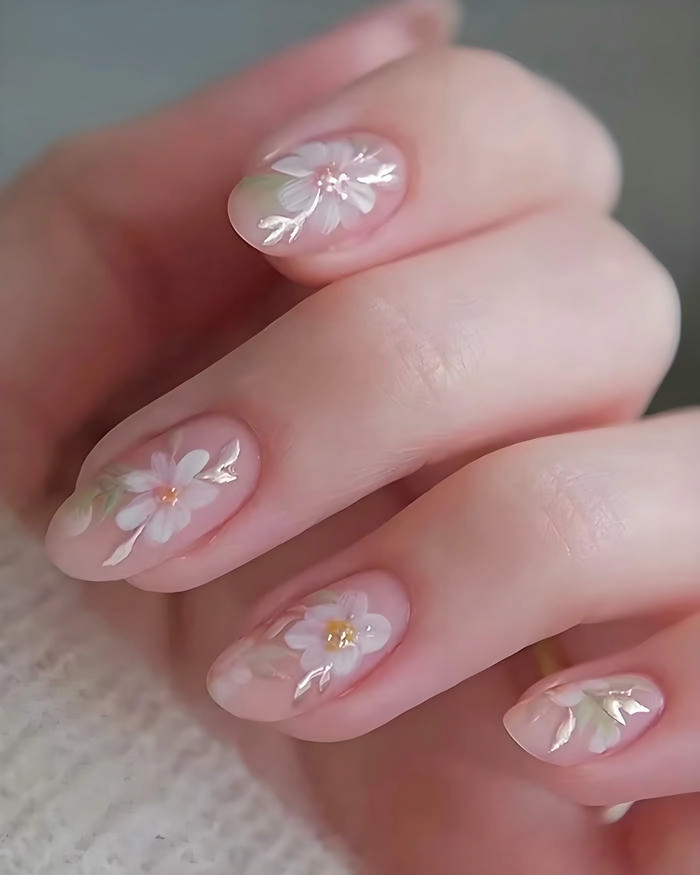 nail tay xinh nhẹ nhàng vẽ hoa