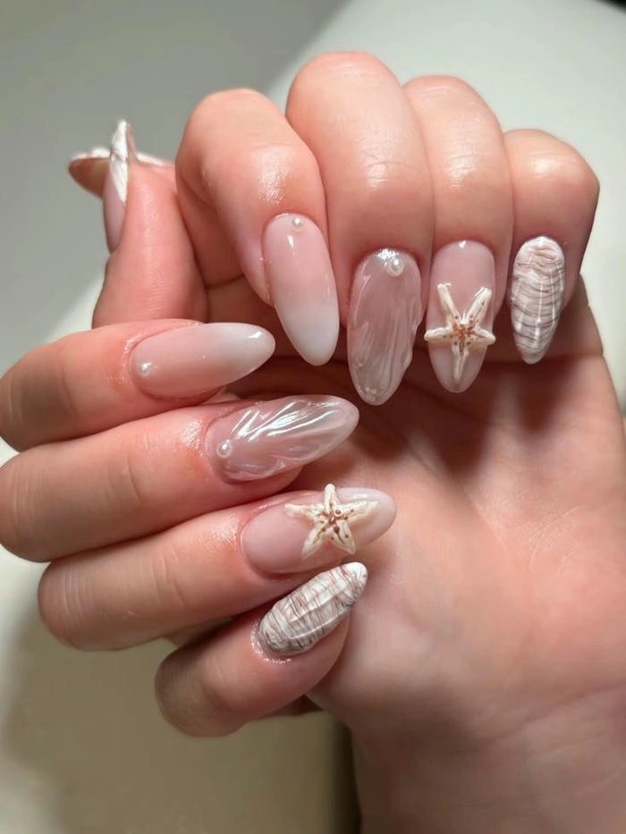 nail tròn nhọn màu hồng dịu dàng
