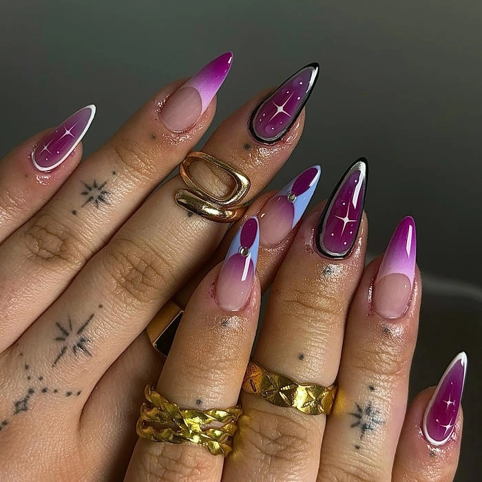 nail tròn nhọn màu tím lạ