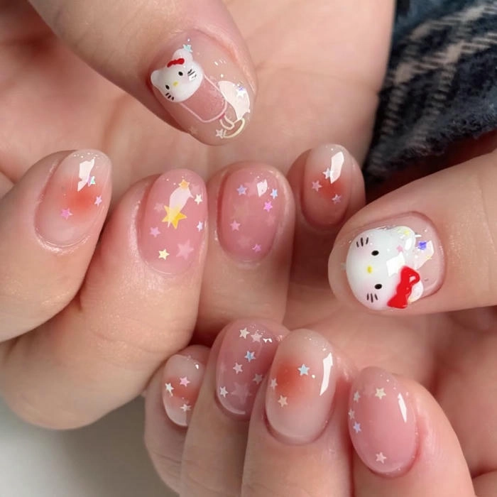 nail vẽ hình mèo cho bé gái