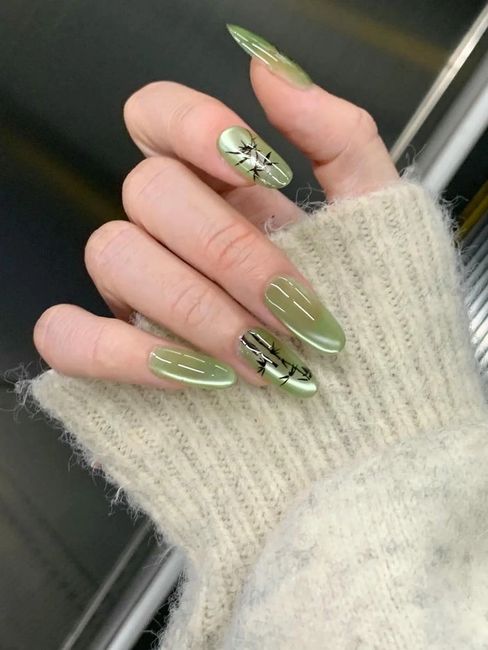 nail xanh lá mắt mèo đẹp
