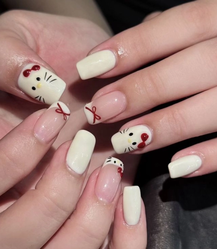 Hello Kitty nails đơn giản