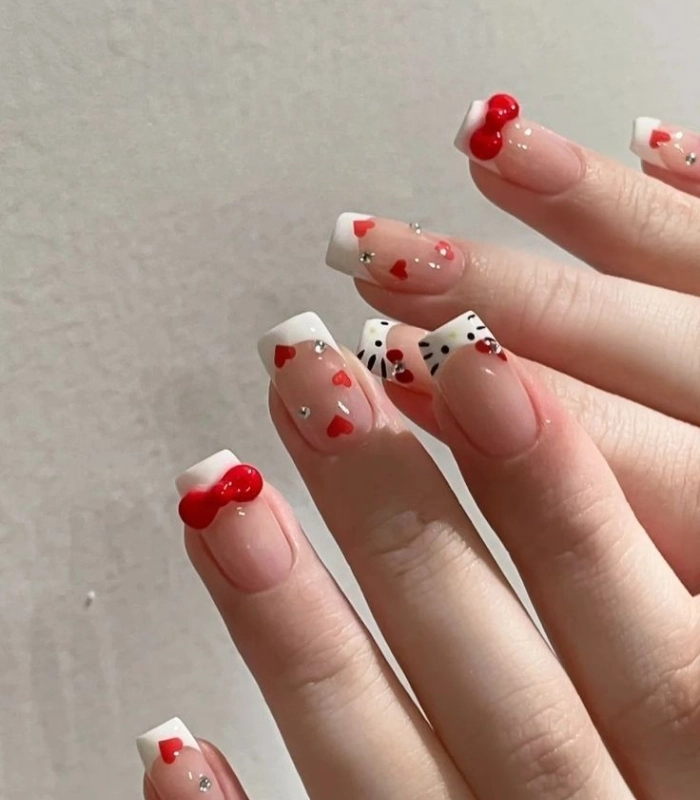 Mẫu nail Hello Kitty nền ombre