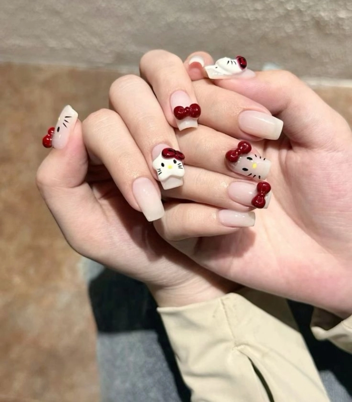Mẫu nail Hello Kitty siêu bánh bèo