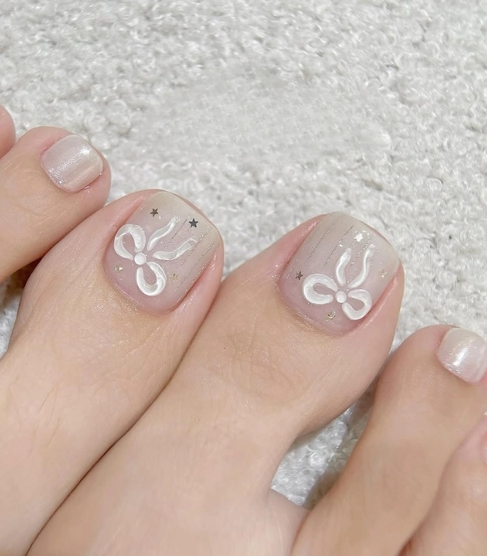 Mẫu nail chân mùa hè pastel mix nhũ