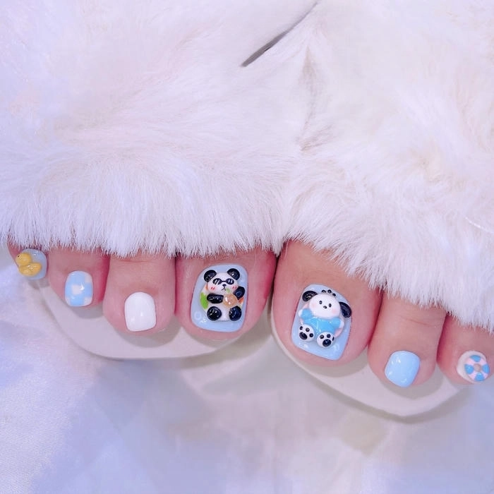 Mẫu nail chân ngắn vẽ hoa