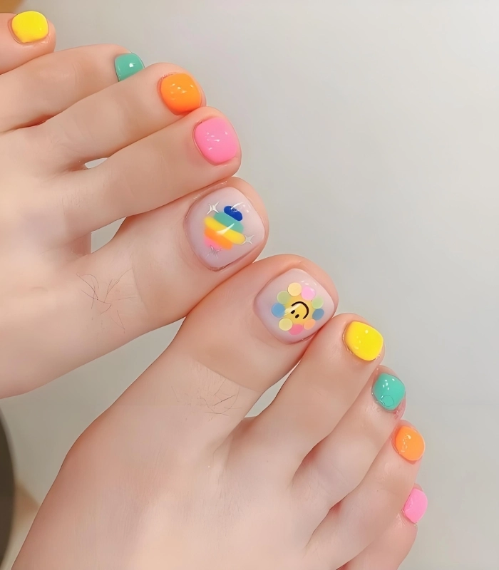 Mẫu nail chân nhiều màu dành cho hè