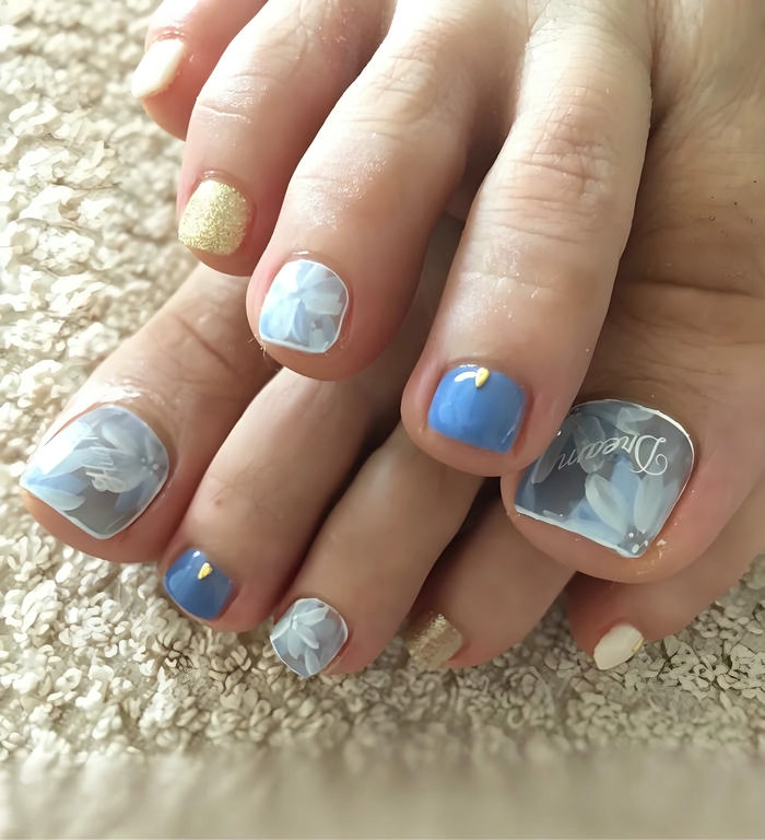 Mẫu nail chân xanh ngọc nhẹ nhàng