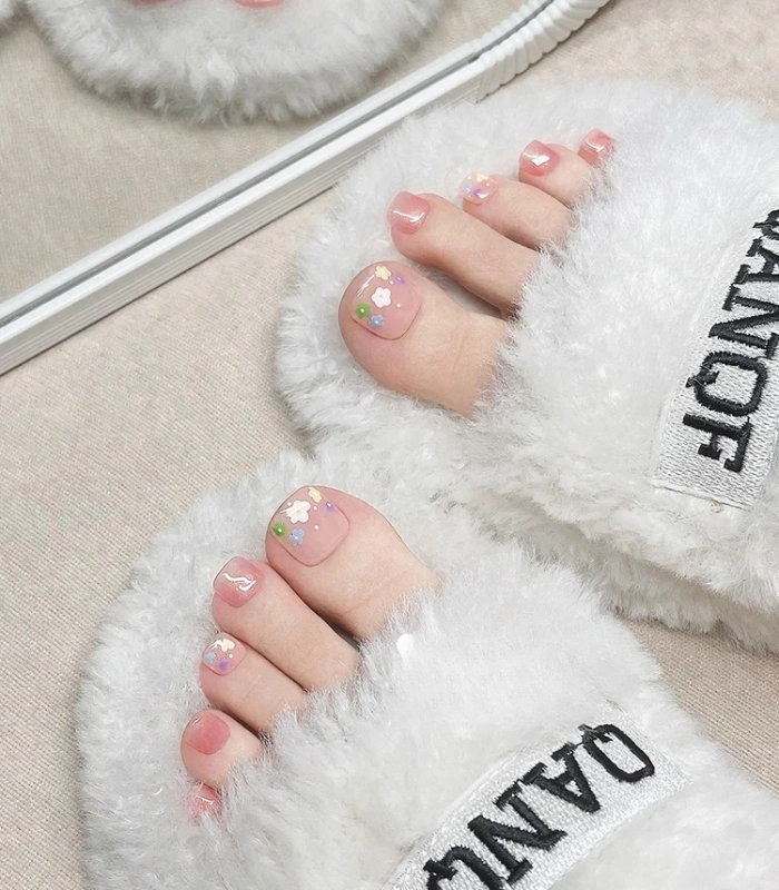 Mẫu vẽ hoa nail chân tông cam đào