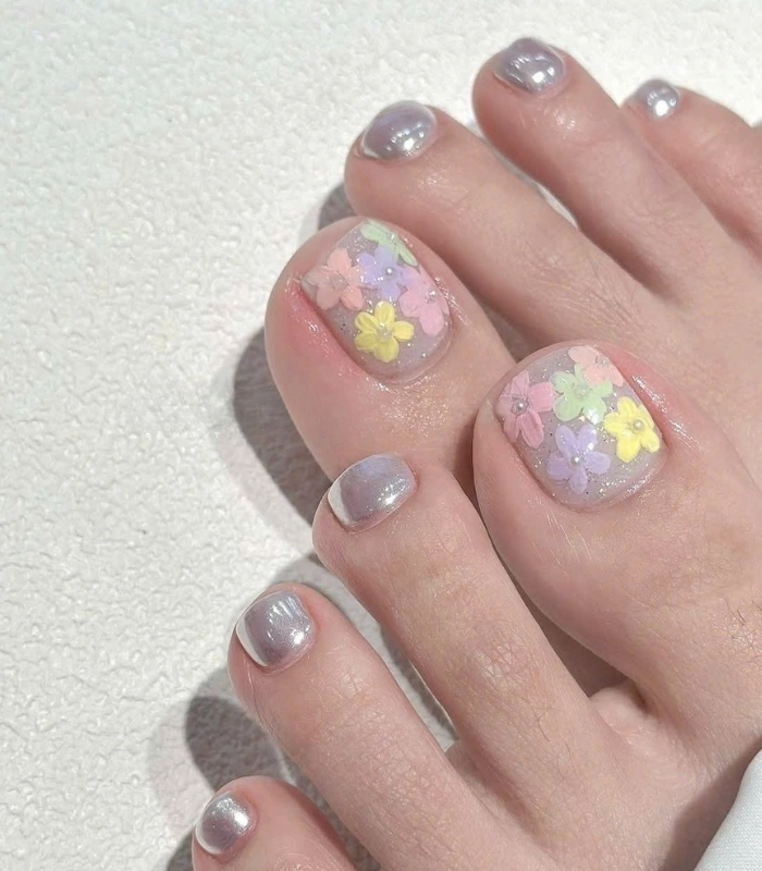 Mẫu vẽ hoa nail chân vintage