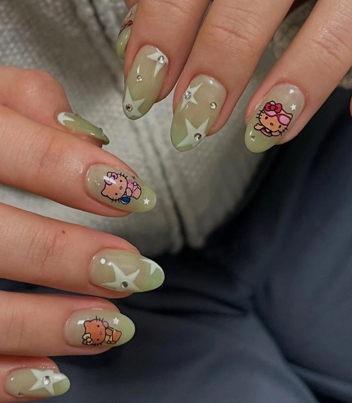 Nail Hello Kitty design đính đá