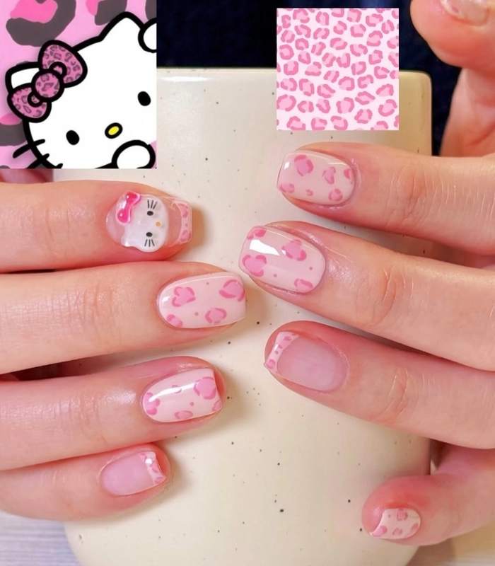 Nail art Hello Kitty tone hồng