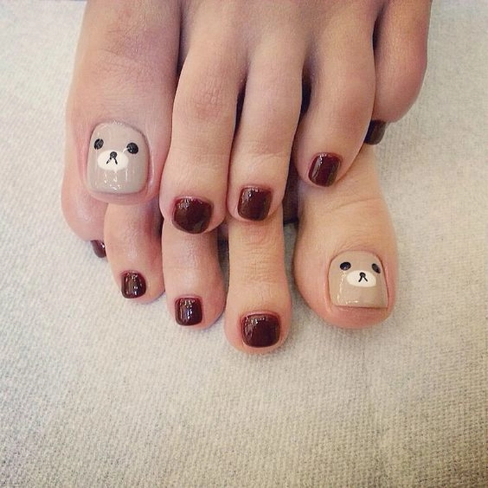 Nail chân gấu nâu nhẹ nhàng nữ tính