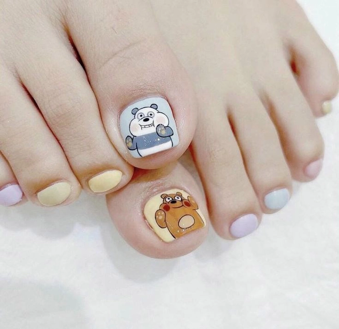 Nail chân gấu nâu phối pastel