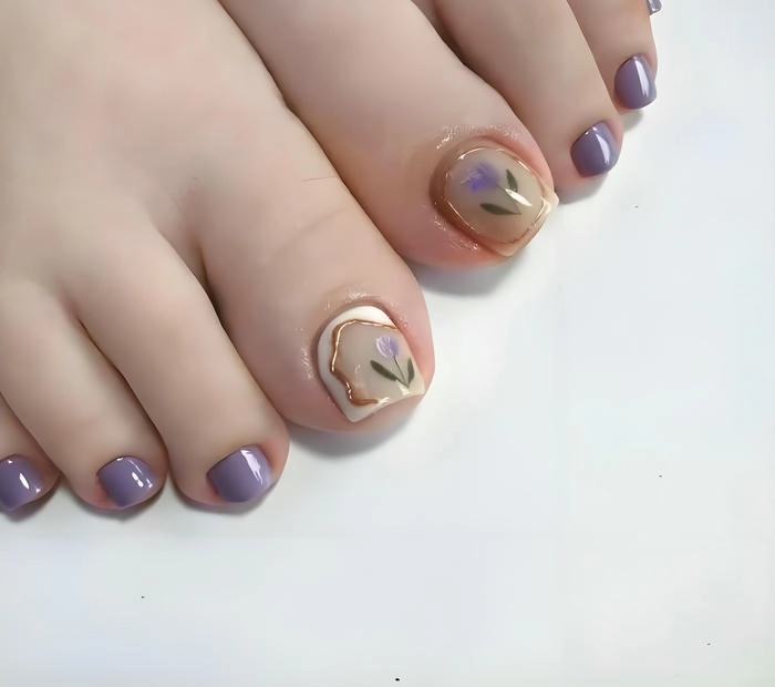 Nail tím nhạt cho móng chân