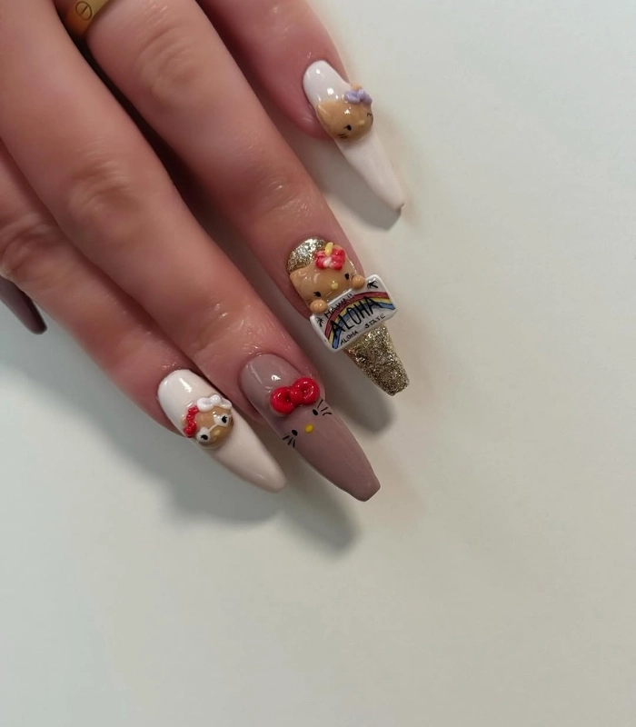 Vẽ móng Hello Kitty nhẹ nhàng