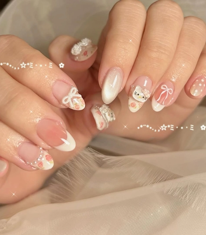 Vẽ nail Hello Kitty đơn giản
