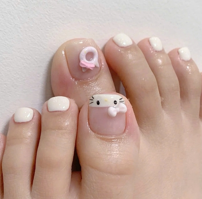 Mẫu nail chân Hello Kitty cute
